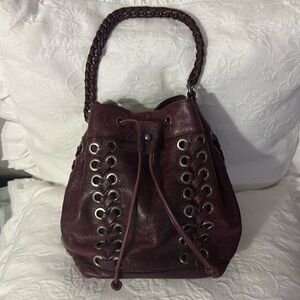 Patricia Nash Purple Shoulder Bag with Silver Grommets and Corset Lacing